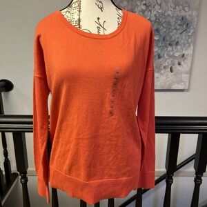 Loft‎ Sweater Medium orange pullover Back Zipper stretch womens cotton Classic